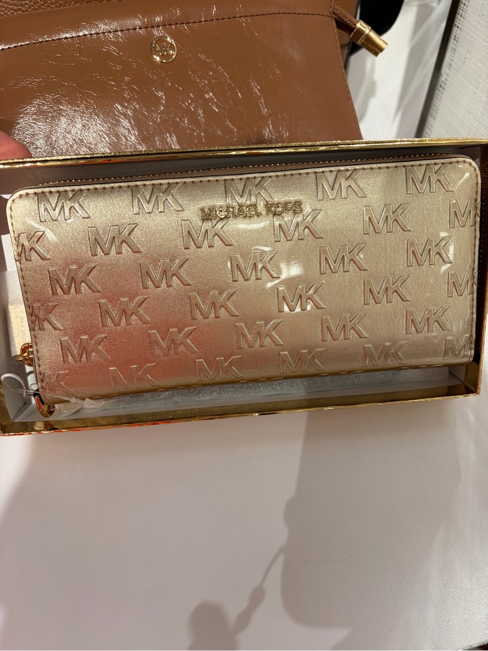 Michael Kors Metallic Gold MK Logo Zip-Around Wallet